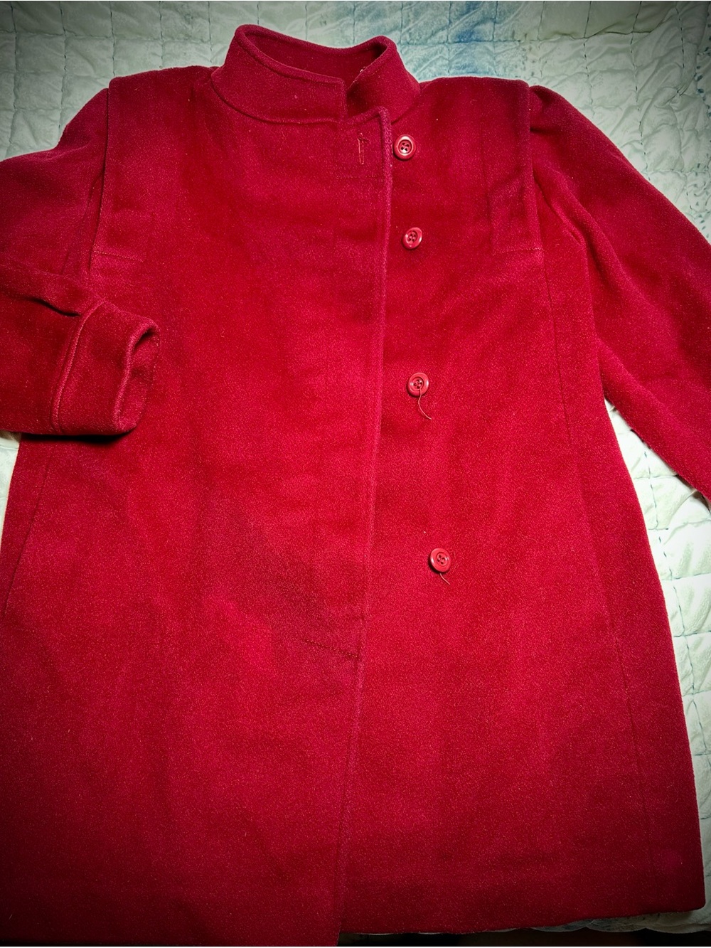 Women’s Vintage Red Wool Stand Collar Pea Coat